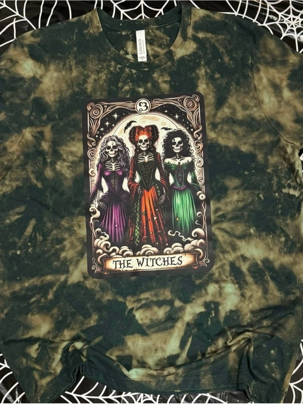 HP hand bleached emerald green with 'The Witches' tarot card Shirt